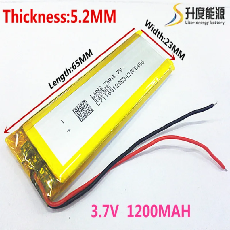 3.7V 1200mAh 522365 Lithium Polymer Li-Po li ion Rechargeable Battery cells For Mp3 MP4 MP5 GPS  mobile bluetooth