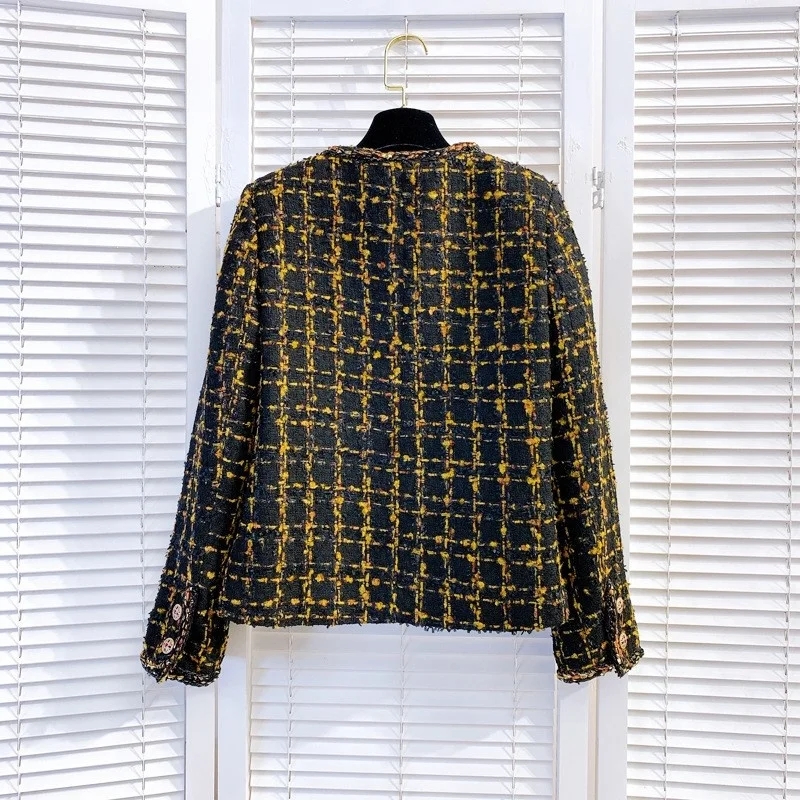 

Vintage Luxury Tweed Jacket Office Ladies Elegant Short Coat Spring Autumn Women Long Sleeve O Neck Single Breasted Plaid Jacket