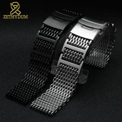 Mesh Shark Adjustable Bracelet for Seiko Diving Milanese Luxury Strap Replacement Solid Stainless Steel Watchband 20/22/24mm