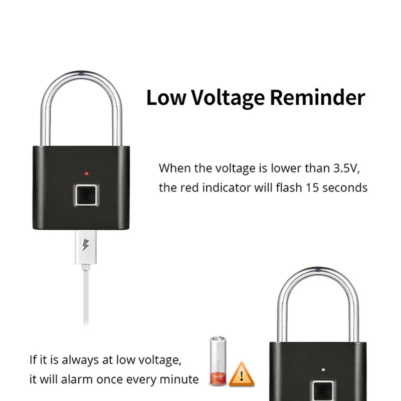 Keyless Door Lock Fingerprint Smart Padlock Quickly Unlock Zinc Alloy Metal Self-imaging Chip 10 Fingerprints USB Charging