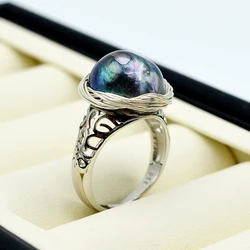 Black Pearl Ring Handmade Sterling Silver Ring White Baroque Pearl Silver Wire Woven Adjustable Ring For Women Free Shipping