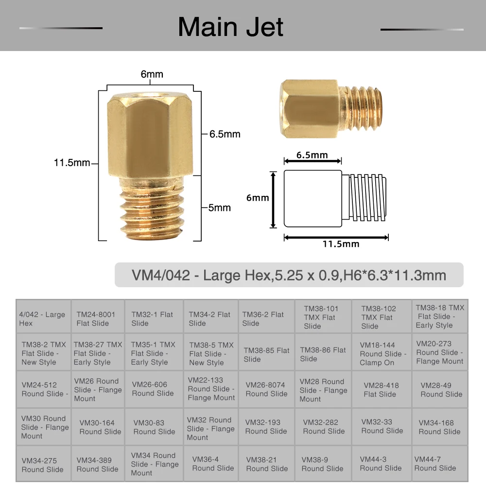 Sclmotos- For MIKUNI 4/042 Large Hex Main Jet Motorcycle Carburetor TM24 28 VM22 VM24 Main Injectors Nozzle AX100 TZR125 150