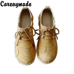 Careaymade-Comfortable Softsole Low Up Genuine leather Single Shoe Leisure Shoes College Wind Spring New Style Women's Shoes