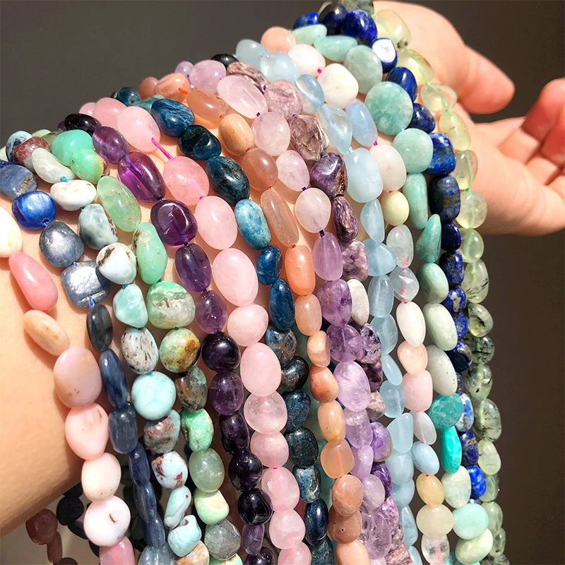 8-10mm Natural Stone Beads Citrines Amazonite Apatite Opal Irregular Loose Gems Beads for Jewelry Making Bulk DIY Bracelet 15''