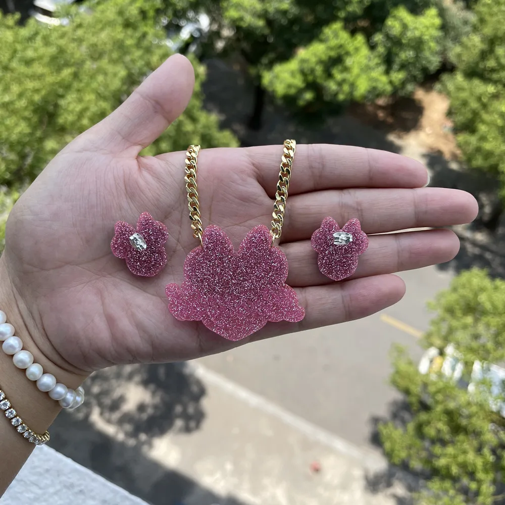 New Custom Nameplate Necklace Personality Acrylic Children's Cartoon Name Necklace Earring Set
