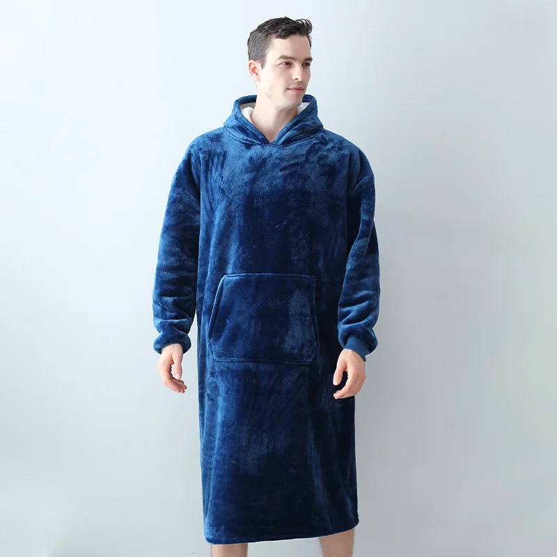 Flannel Nightwear Men&Women Robe Kimono Bathrobe Gown Hooded Sleepwear Winter New Home Dressing Gown Coral Fleece Lingerie