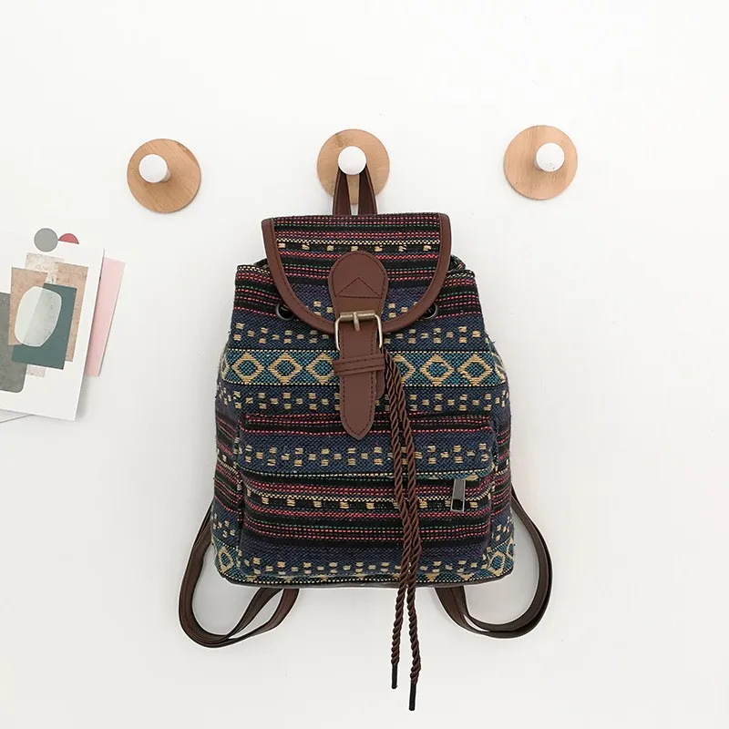 School bag Canvas Ethnic Women\'s Backpack Casual Drawstring Bucket Bag Fashion Backpack school Plecaki Dla Dzieci School Bags