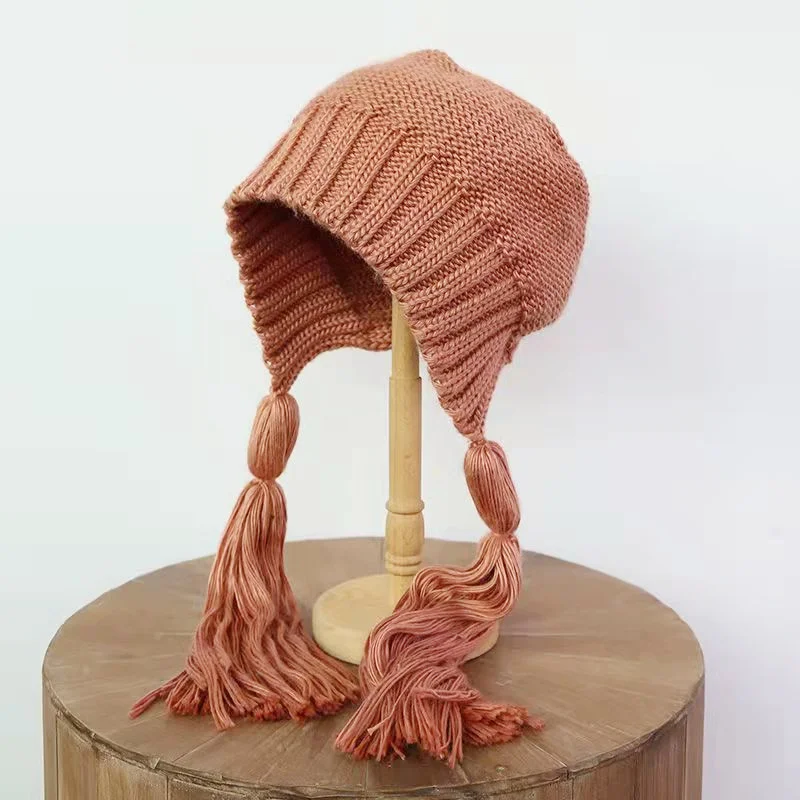 Knitted Cap Hat Winter Autumn Spring Fashion Warm Matching Female Colorful Cute Ear Protection Personality Braid Loose Tassel