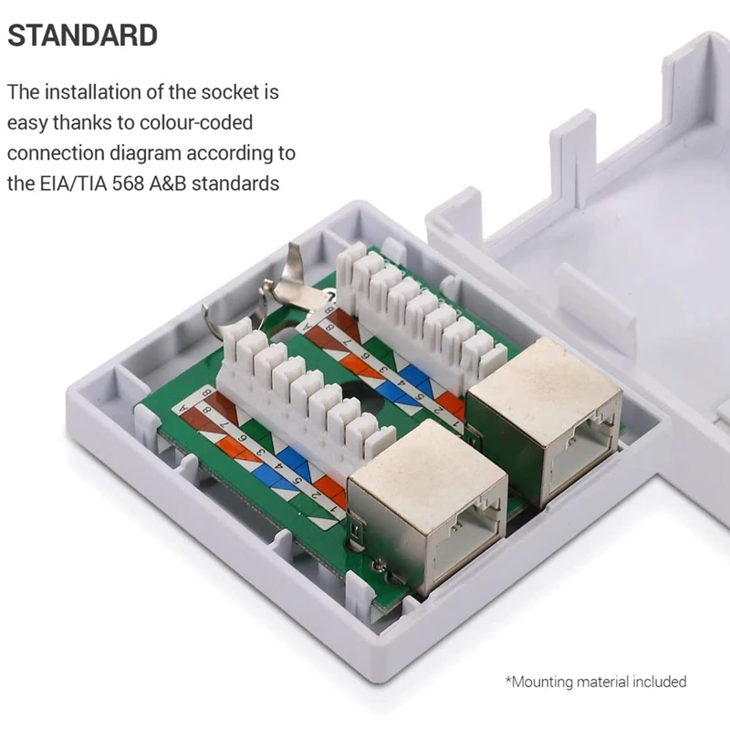 RJ45 Network Socket - Shielded Surface Mounted Double Wall Socket with CAT6A Ethernet LAN Cable Port for Network Cable