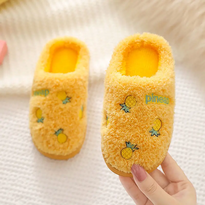 Fruit Vegetable Style Winter Warm Children Cotton Slippers Non-Slip Soft Sole Fluffy Slippers Home Indoor Fruit Style Kids Shoes