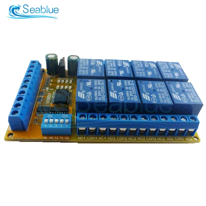 8ch DC DIP Switch Delay Relay Module Flip-Flop Latch Bistable Self-locking Interlock Latch Power Conditioner 5V 12V 24V