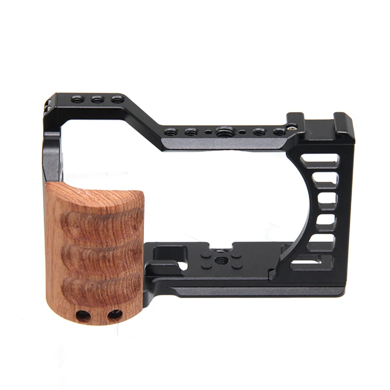 

Camera Cage for Sony A7C with Wooden Handle Camera Protection Frame with Cold Shoe for Led Light Microphone