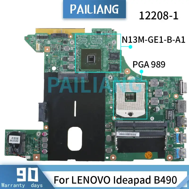 

PAILIANG Laptop motherboard For LENOVO Ideapad B490 Mainboard 12208-1 SLJ8E N13M-GE1-B-A1 DDR3 tesed