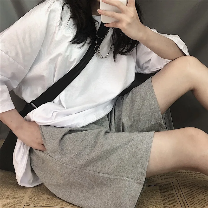 Y2k Summer Black Short Women Fashion Ladies Elastic Waist Short Pant High Waist Streetwear Wide-leg Oversize Simple Unisex Short