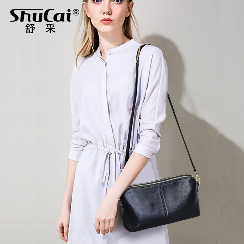 SHUCAI Genuine Leather High Quality Clutch bag Fashion trend Women messenger bag Dual purpose Leisure bag Shoulder Crossbody bag