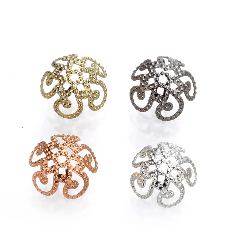 50 pcs 10mm Brass Flower bead cap silver plated Spacer Bead DIY for Jewelry Making Bracelet Findings Necklace Accessories