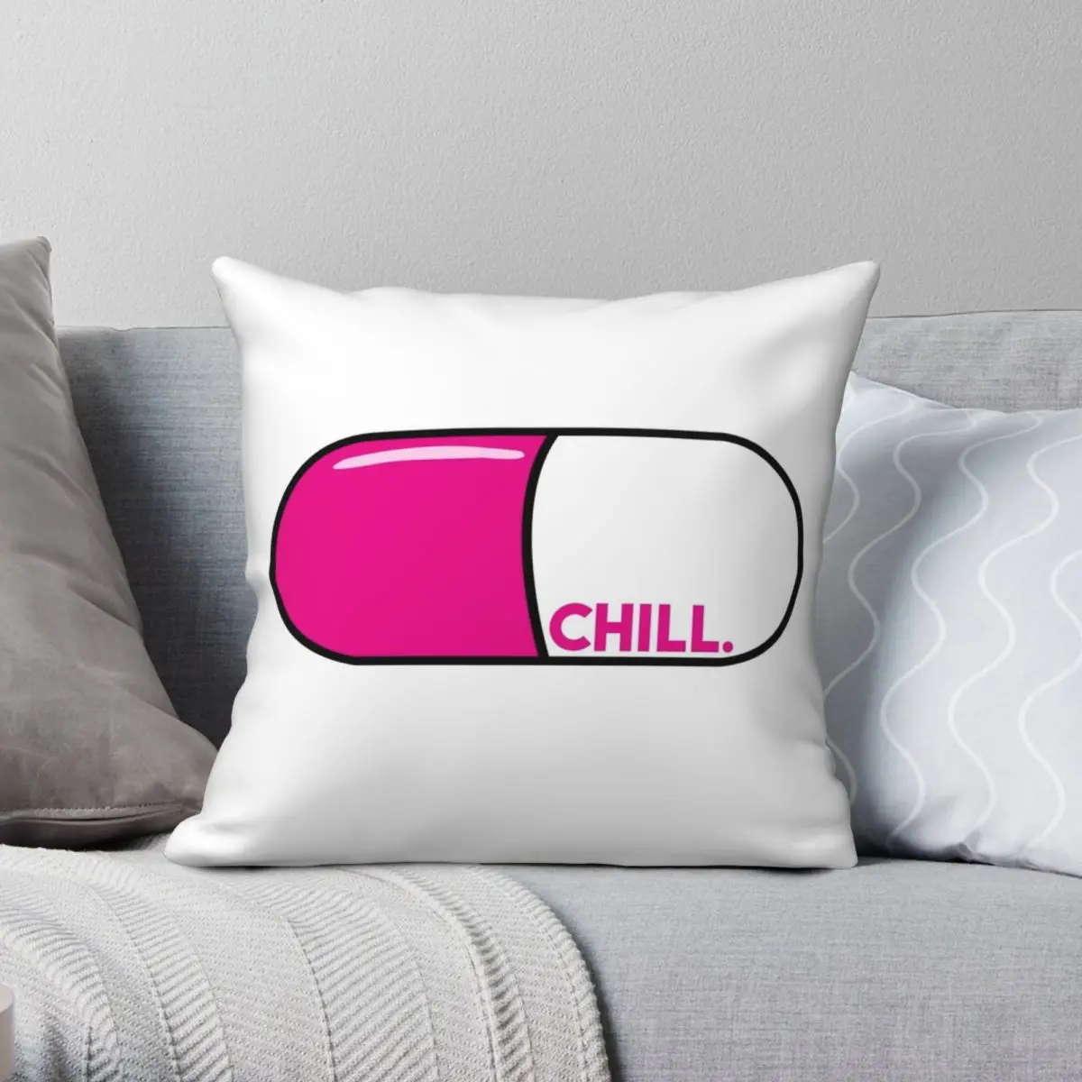 Chill Pill Square Pillowcase Polyester Linen Velvet Printed Zip Decor Pillow Case Sofa Cushion Cover Wholesale 18