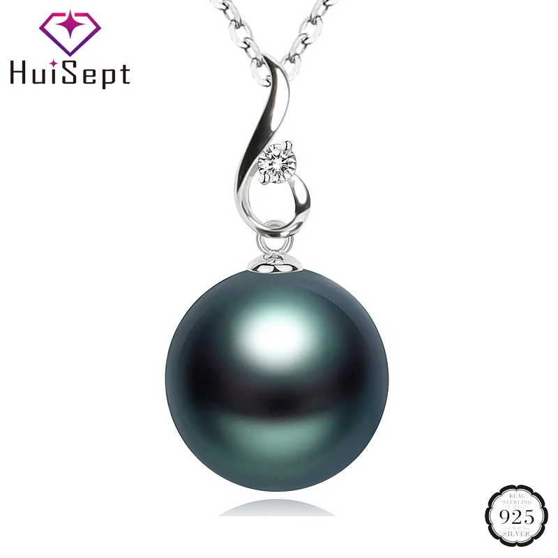 HuiSept 925 Silver Jewelry Necklace with Black Pearl Zircon Gemstone Pendant Accessories for Women Wedding Party Gift Wholesale