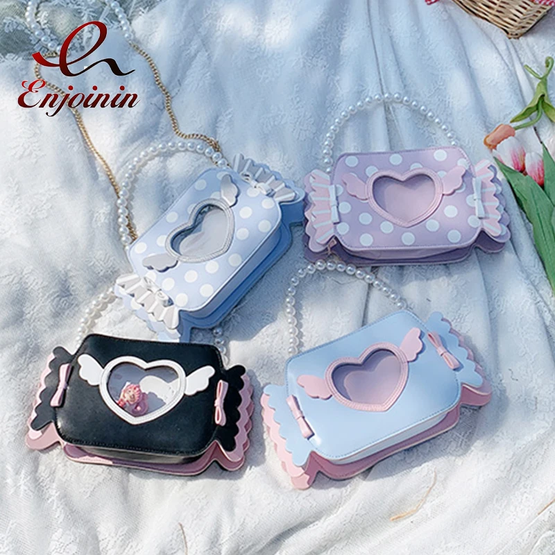 Cute Candy Design Fashion Purses and Handbags for Young Girls Pearl Chain Women Shoulder Bag Kawaii Crossbody Bag Lolita Bag