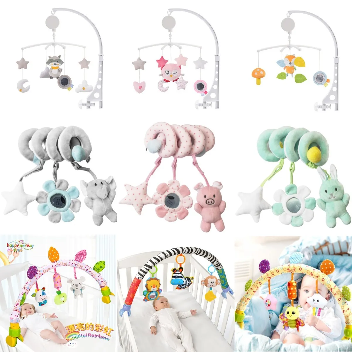 

Baby Toys 0-12 Months Crib Mobile Bed Bell Rattles Educational Toy For Newborns Car Seat Hanging Infant Crib Spiral Stroller Toy