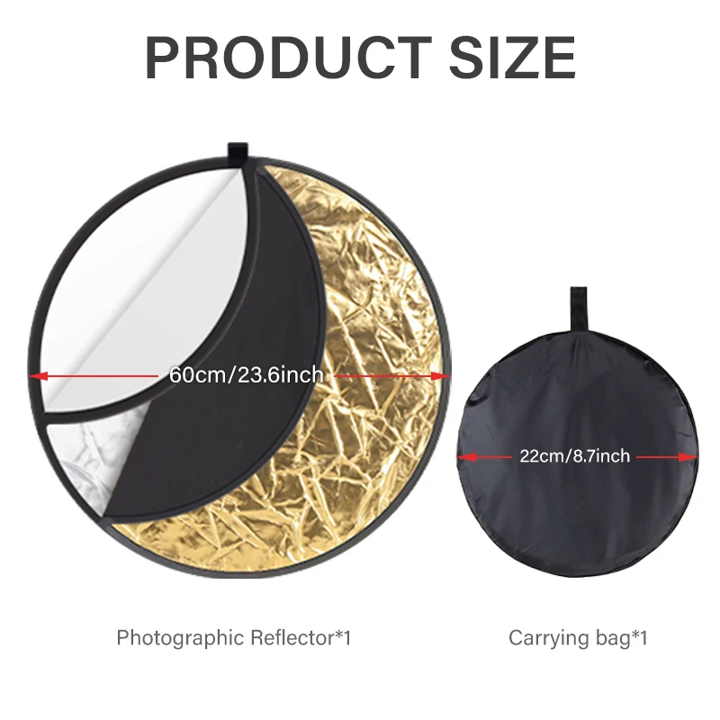 60ซม.สะท้อนแสง5ใน1รอบรูปร่างพับ Reflector สตูดิโอถ่ายภาพ Strobe หัว Monolight แผ่น Diffuer พร้อมกระเป๋า