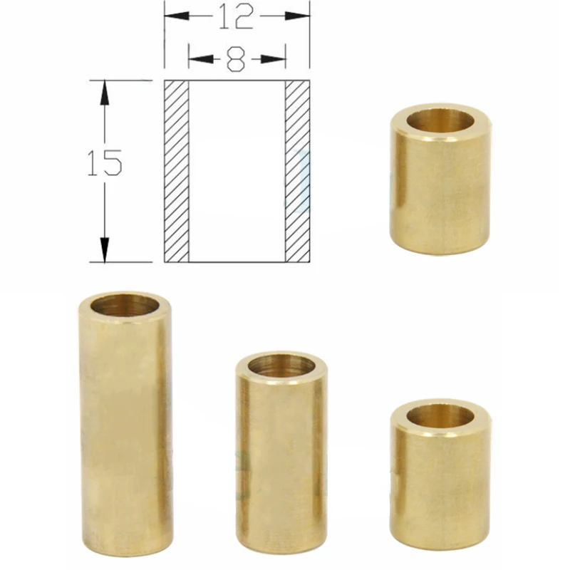 Glissière de roulements spéciaux à manchon en cuivre autolubrifiant, pièces 3D Prquinze, douille de métallurgie, roulement en laiton, 8x12x15mm