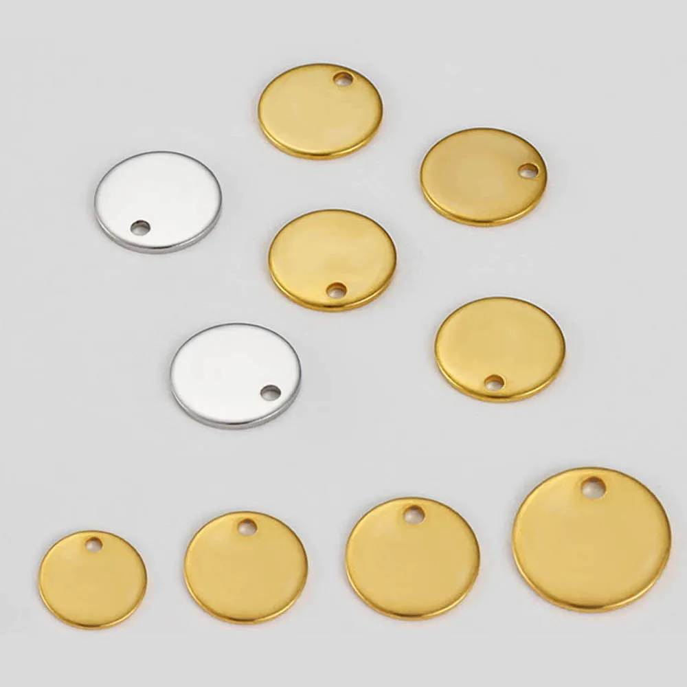 40-100pcs Gold 8-15mm Stainless Steel Blank Stamping Dog Tags Charms Stamping Blank Pendants DIY Bracelet Charm Jewelry Finding