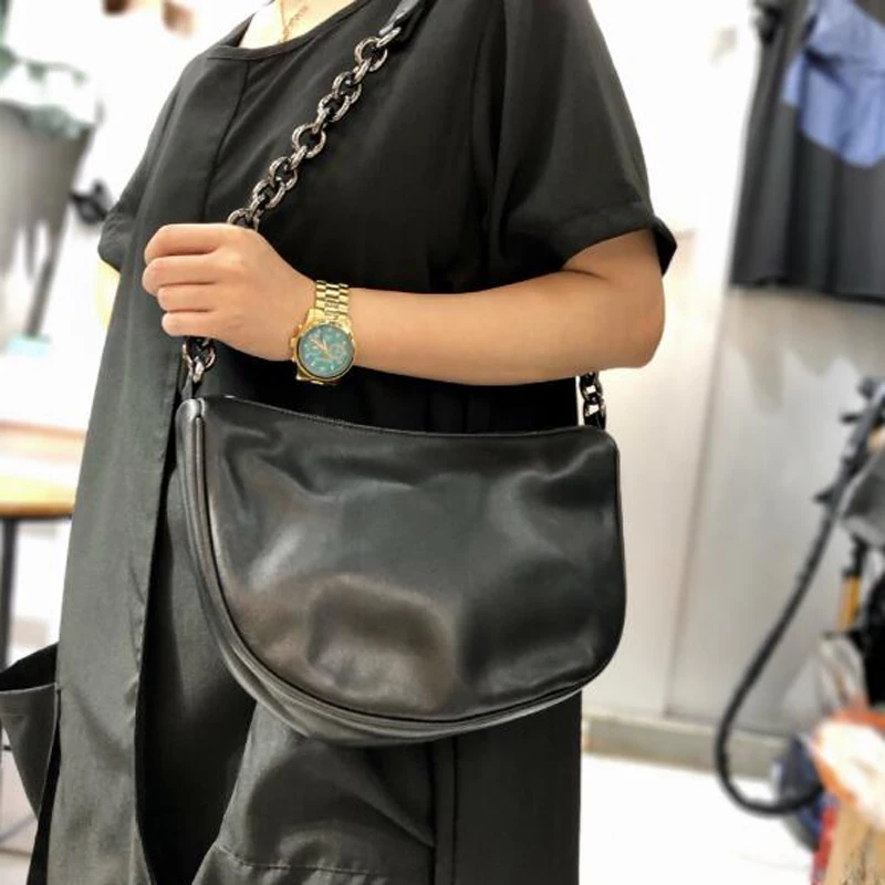 Fashion Cowhide Shoulder Bags Women Fashion Chain Messenger Bag Cow Leather Handbags Cool Chain Shoulder Bag sac main femme