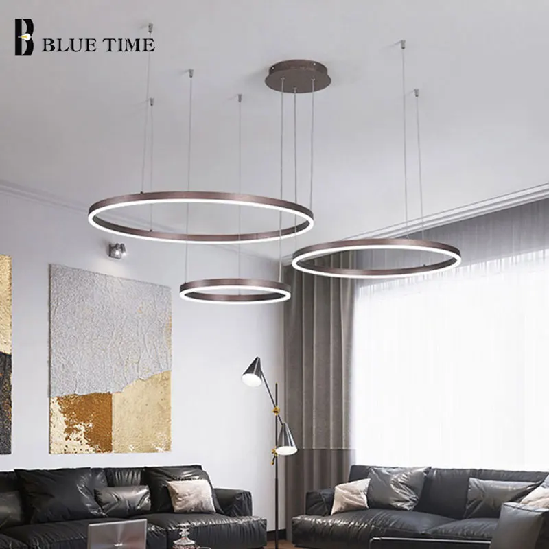 Minimalist Modern Led Chandelier Home Lighting Brushed Circles Ceiling Mounted Chandelier Lighting Hanging Lamp for Living room