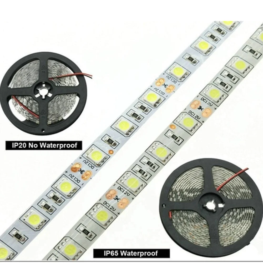 Tira de Luces LED 5050 cc 12V 24V RGB blanco cálido 5 metros, cinta de luz Flexible impermeable 60LED/MLed, lámpara de luz de fondo de Tv