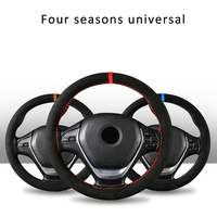 Black Suede Leather Car Steering Wheel Covers 35-37cm 14.6inch Universal Anti-Slip Wheel Covers for Car Accessories