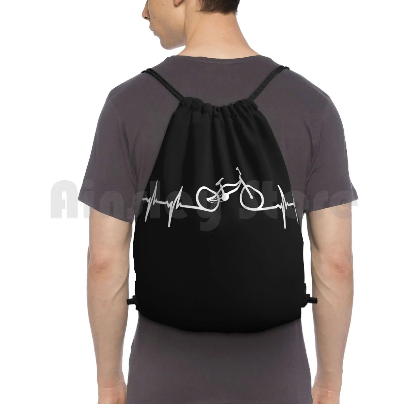 Bmx Heartbeat Line Backpack Drawstring Bags Gym Bag Waterproof Heartbeat Bmx Cool Bmx Design Bmx Bmx Heartbeat Bmx