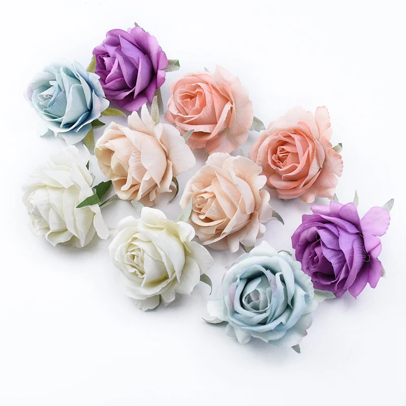 5 PCS 6CM Artificial Flowers Roses Head DIY Gifts Candy Box Wedding Decorative Flowers Wall Scrapbooking Needlework Home Decor