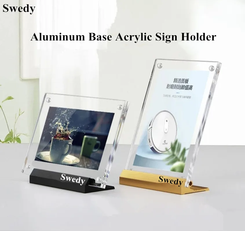 100x70mm / 120x80mm Mini Table Acrylic Sign Holder Display Stand Photo Picture Poster Frame Aluminum Price Label Card Tags