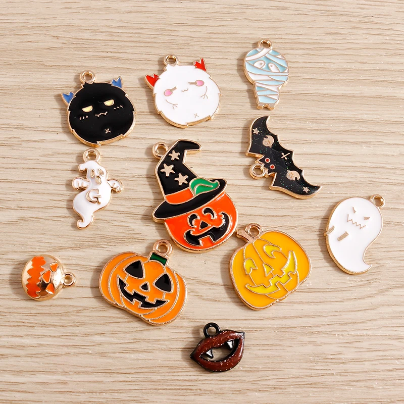 10 teile/los Halloween Charms Emaille Nette Kürbis Fledermaus Geister Charms Anhänger für Schmuck Machen Halsketten Ohrringe DIY Handwerk Versorgung – Detail 1