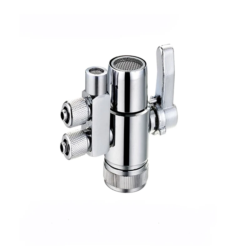 

Double Way Faucet Adapter Diverter Valve Counter Top Water Filter 1/4 3/8 Inch Tube Silver Connector For Ro water Purifier