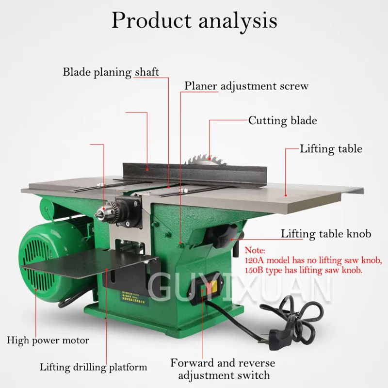 Imagem -02 - Multi-function Woodworking Tabela Planing Serra de Mesa Corpo de Broca Máquina de Corte Plaina Plaina Elétrica Pequeno em 1