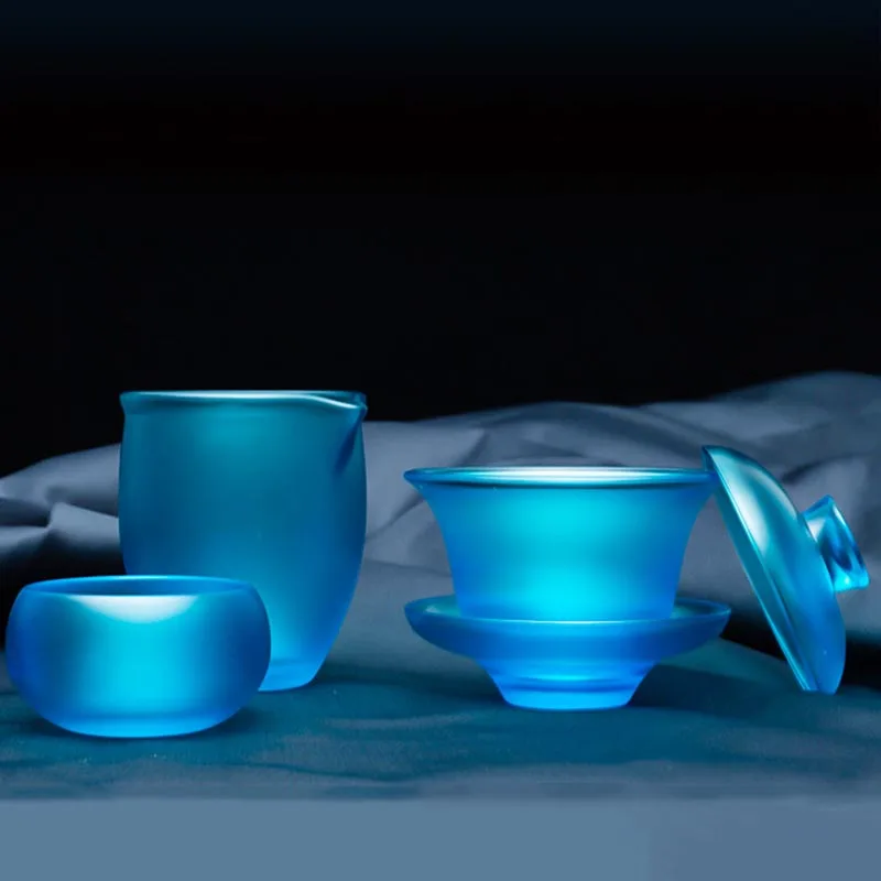 

Creative Blue Transparent Glass Teacup Chinese Kung Fu Tea Set Fair Cup Tea Bowl Tea Cups Teaware Drinkware Home Decor Crafts