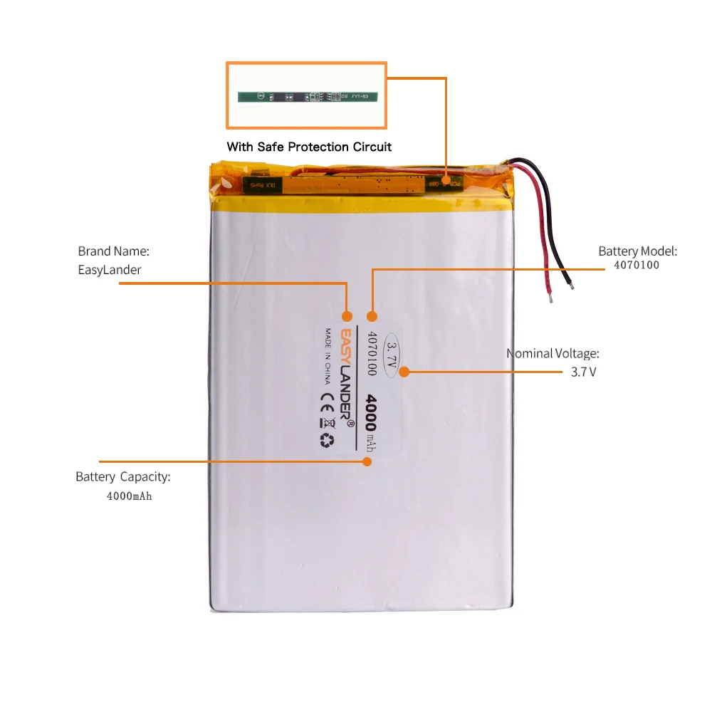 3.7V 4000mAh 3570100 4070100 Rechargeable Lithium Li-ion Li Polymer Battery