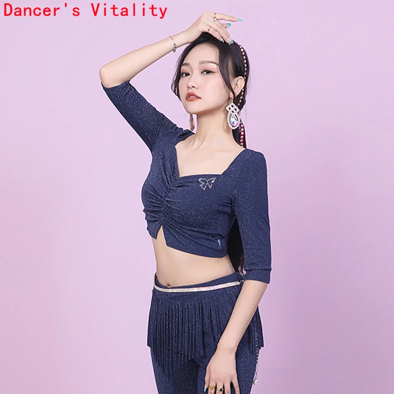 Vêtements d'entraînement de danse du ventre pour femmes, demi manches, haut + pantalon, 2 pièces, costume de danse orientale