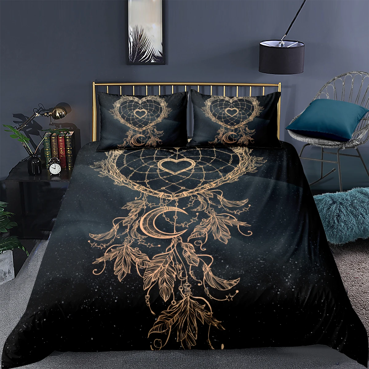 

3D Black Duvet Cover Sets Feather Comforter Cases Pillow Cases Full Double Single Twin Queen Size Abstract Flower Bedding Set