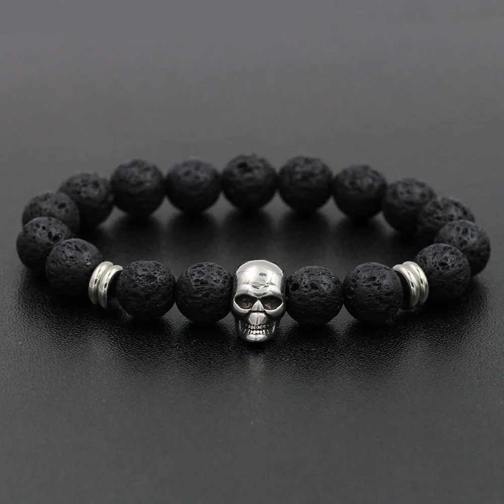 Stainless Steel Charm Bracelet for Men Fashion Jewelry 10mm Black Natural stone bead Bracelets Jewelry Male