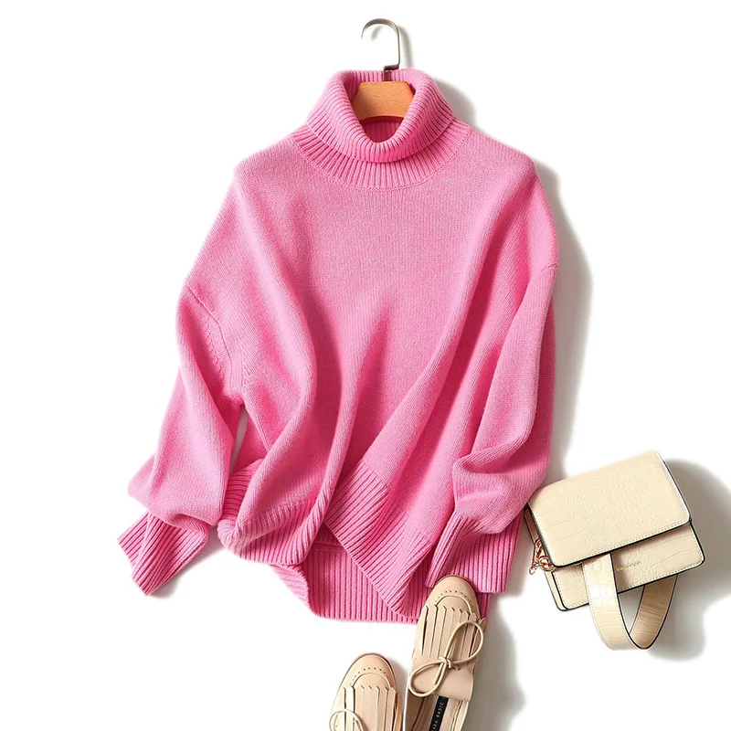 europe fashion oversized cashmere wool turtleneck sweater women winter thick loose style chic pullovers knitted female jumpers