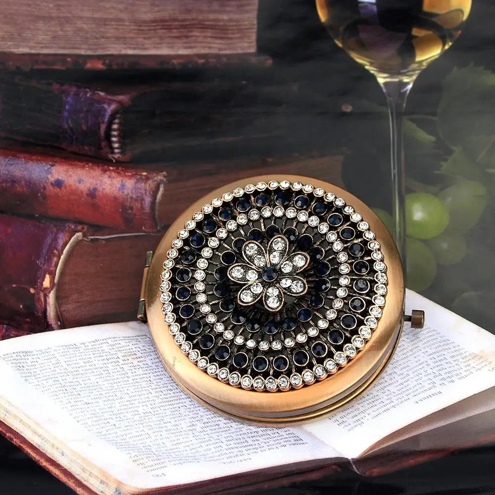 Sunspicems Vintage Moroccan Rhinestone 2-Face Portable Comb Set Makeup Mirror Cosmetic Mirror Turkish Deisgn Ethnic Bridal Gift