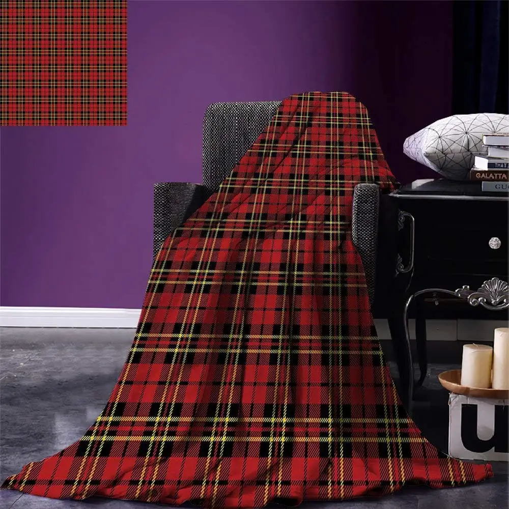 Checkered Throw Blanket Scottish British Celtic Culture Traditional Design in Classical Colors Warm Microfiber