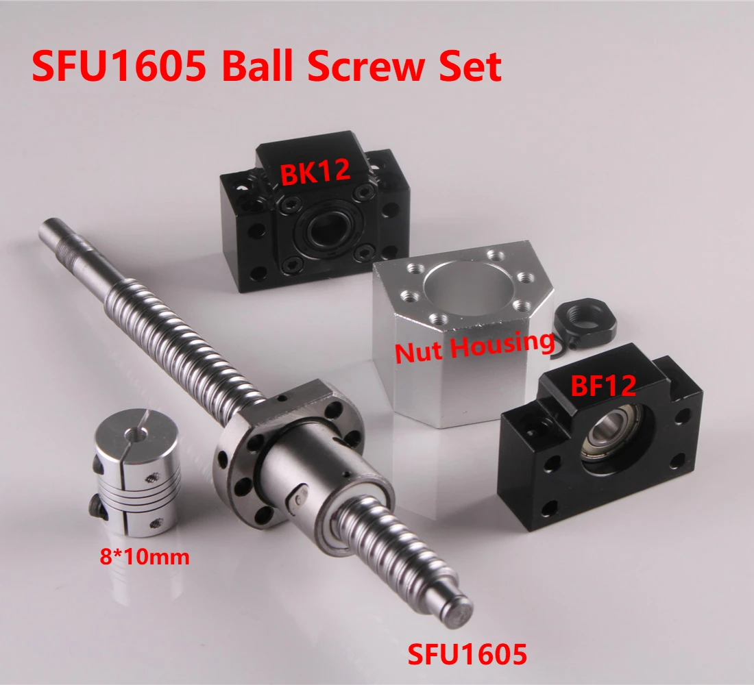 SFU1605 Set RM1605 rolled ball screw C7 With End Machined + 1605 Ball Nut & Nut housing BK/BF12 End Support +8mm x 10mm Coupler