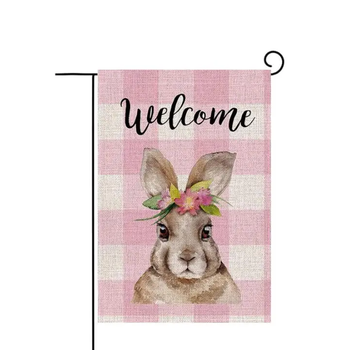 Happy Easter Bunny Garden Flag Double Sized 12.5 x 18 Inch Spring Rabbit House Flag Yard Outdoor Decoration Burlap SN2109