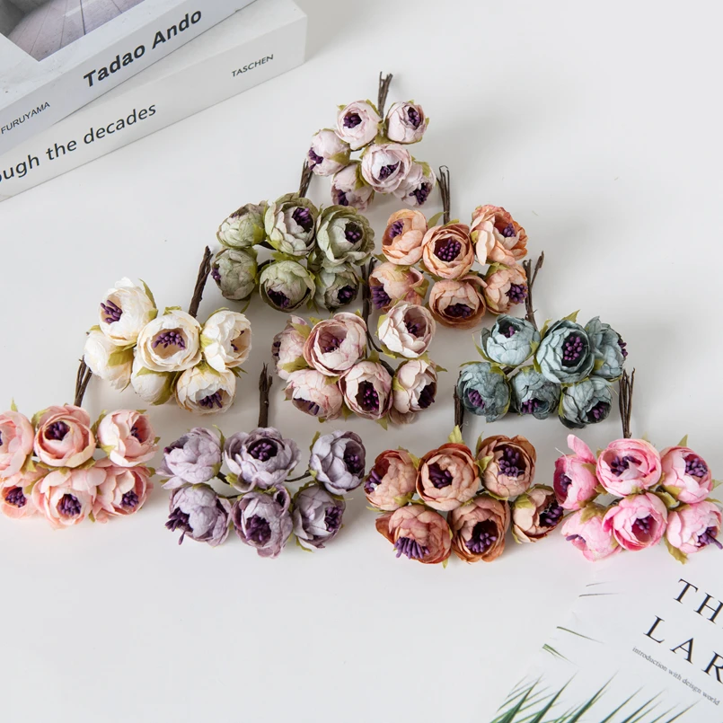 12 Stück künstliche Blumen Weihnachts dekoration für Wohn accessoires Staubblatt Hochzeits strauß Girlande DIY Geschenke Seide Tee Rosen Knospen – Detail 4