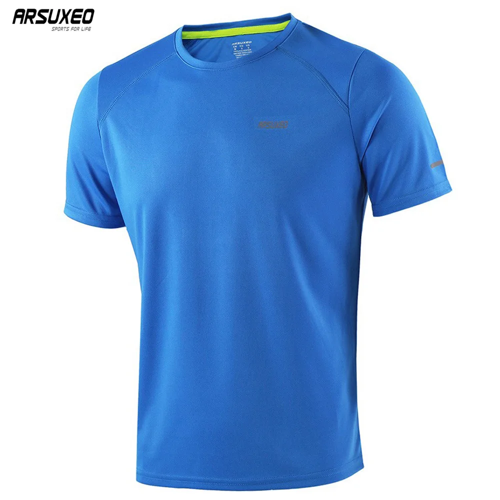 ARSUXEO Summer Men's Running Shirts Short Sleeves Sports Jersey Training Gym Crossfit Fitness Dry Fit T Shirt Clothing T1602