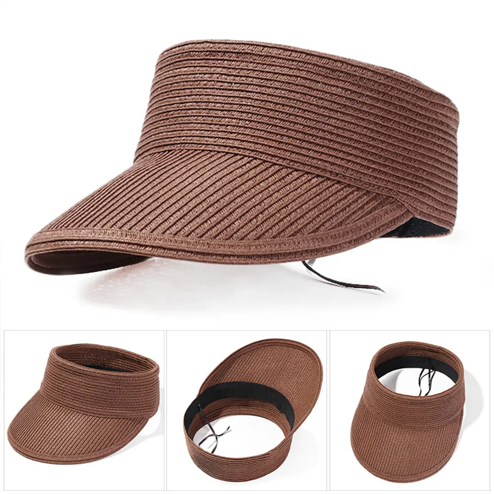 2023 Women\'s Summer Hat Foldable Portable Beach Straw Cap Sun Visors Protection Outdoor Sport Fishing Beach Wide Brim Female Cap